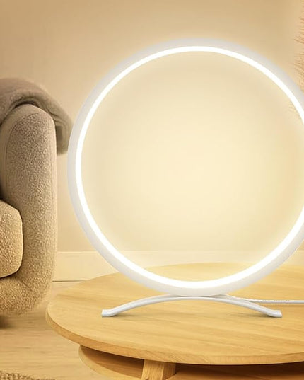 Desk Lamp,Metal Circle Ring Table Lamps Bedside Lamp for Nightstand, Modern Minimalist Lamps/Led Warm Light for Bedroom/Living Room,10 Inch - LeafyLoom
