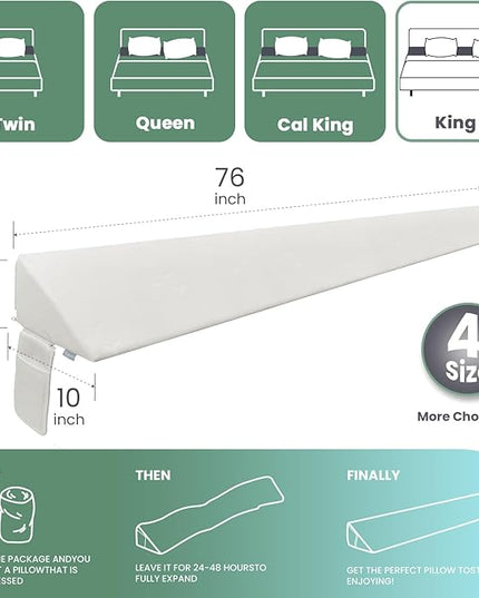 Wedge Pillow Headboard, Ultimate Comfort Bed Wedge Pillow for Headboard, Relaxation Bed Gap Filler for King(76"x10"x6"), Foam Pillow Wedge for Headboard Gap, Overall Bed Gap Filler. - LeafyLoom