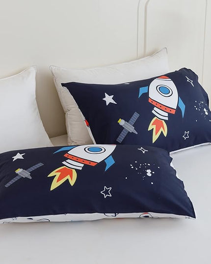 RYNGHIPY Kids Comforter Set Queen Size, Cute Space Rocket Bedding Set for Boys Girls, Space Themed Teen Boy Bedding (Space Rocket,Queen) - LeafyLoom