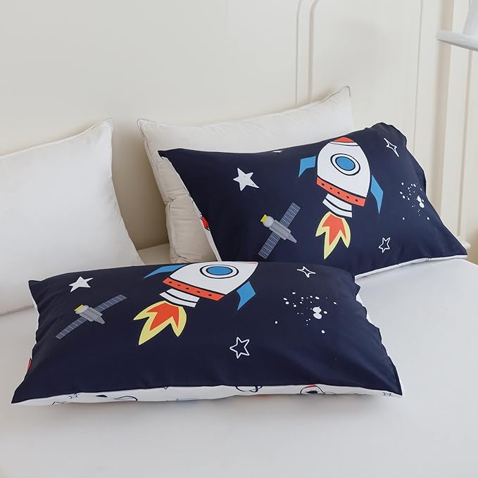 RYNGHIPY Kids Comforter Set Queen Size, Cute Space Rocket Bedding Set for Boys Girls, Space Themed Teen Boy Bedding (Space Rocket,Queen) - LeafyLoom