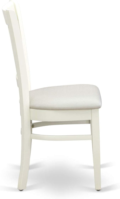East West Furniture ANVA5-LWH-C 5 Piece Dining Room Table Set Includes a Round Kitchen Table with Pedestal and 4 Linen Fabric Upholstered Dining Chairs, 36x36 Inch, Linen White - LeafyLoom