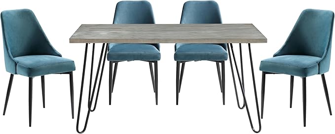 NicBex Dining Table Set for 4 Kitchen & Dining Room Tables Modern Sleek Design 5Pc Dining Set Table and 4X Side Chairs with Velvet Upholstered, Metal Frame, Blue - LeafyLoom