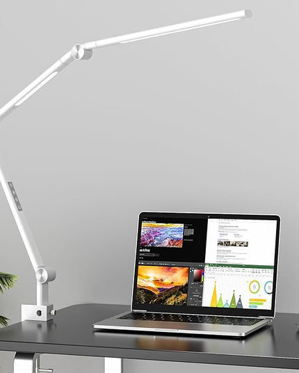 LED Desk Lamp, Desk Light for Home Office, Dual Light Source, Eye-Caring Optical Lens, 5 Color Modes & Brightness, Office Lamp, Clamp Lamp with Timer/Memory Function, 18W Nail Light - LeafyLoom