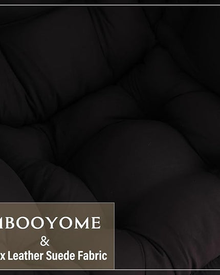 Lazy Chair with Ottoman, Modern Accent Chair Contemporary Lounge Leisure Upholstered Sofa Chair Set with Armrests, Reading Chair for Living Room, Bedroom, Office, Black - LeafyLoom