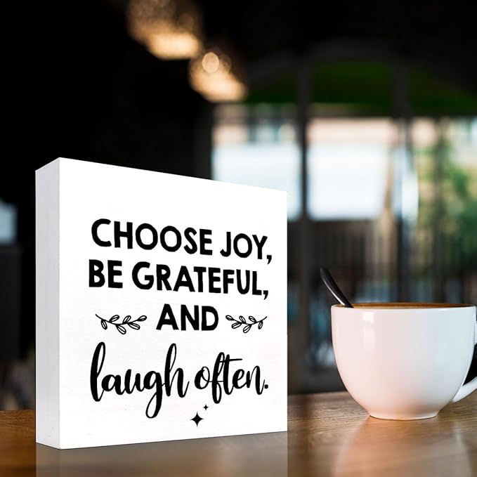 Inspirational Wood Box Sign Desk Decor,Choose Joy Be Grateful and Laugh Often Wood Plaque Signs,Rustic Positive Wooden Block Sign Decor for Office Workplace Classroom Shelf Table Decoration C1078 - LeafyLoom