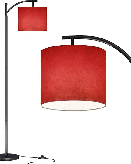 Modern Arc Floor Lamp with Dimmer Mid Century Abstract red Brushed Texture Cement Concrete Metal Standing Lamp with Linen Shade Footswitch for Living Room Bedroom Office - LeafyLoom