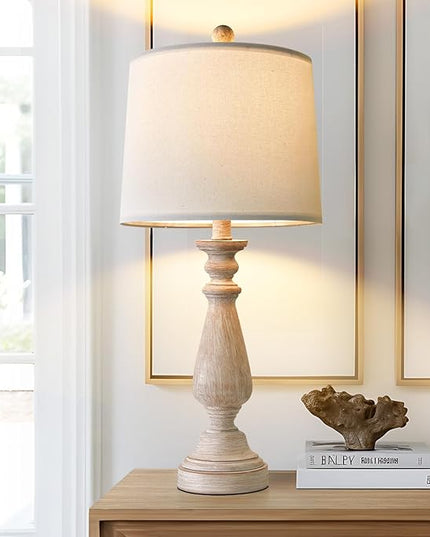 PORTRES 24.5" Mid Century Single Table Lamp for Living Room Farmhouse Linen Bedside Lamps for Bedroom Kids Room Dorm Office Rustic Lamps for End Table Nigntstand Resin - LeafyLoom