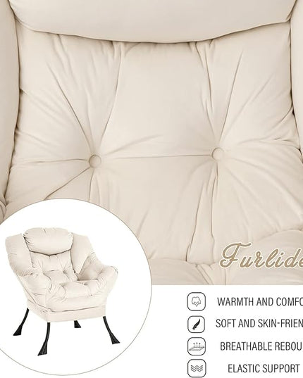 Lazy Chair with Ottoman, Modern Chair with Folding Footrest, Lounge Accent Chair, Comfortable Reading Chair, Oversized Armchairs for Bedroom, Study, Living Room, Courtyard (Beige) - LeafyLoom