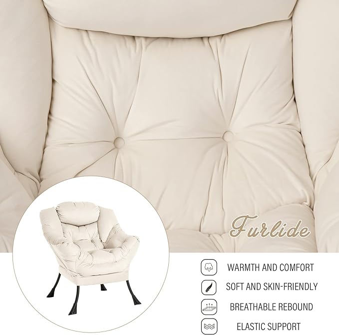 Lazy Chair with Ottoman, Modern Chair with Folding Footrest, Lounge Accent Chair, Comfortable Reading Chair, Oversized Armchairs for Bedroom, Study, Living Room, Courtyard (Beige) - LeafyLoom