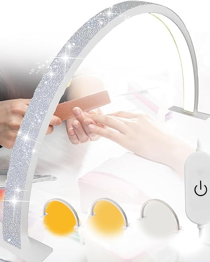 Half Moon Nail Desk Lamp, Half Moon Light for Nail Desk,Arch Light for Nail Techs,Nails lamp Sparkle,Bright Light,Without Shadows,Large Work Space,White,22IN - LeafyLoom