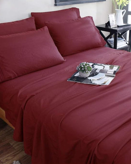 SONORO KATE Bed Sheet Set Super Soft Microfiber 1800 Thread Count Luxury Egyptian Sheets 18-Inch Deep Pocket，Wrinkle and Hypoallergenic-6 Piece (Burgundy, Twin XL-6 Piece) - LeafyLoom