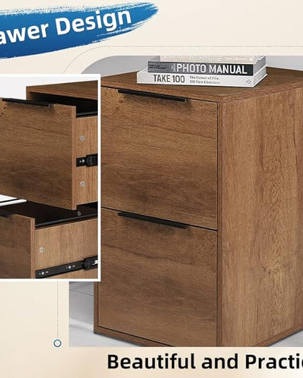 Wooden File Cabinet 2 Drawer,Vertical Storage Filing Cabinet with Hanging Bars for Letter Size,File Storage Cabinet Used for Home Office, Brown Assemble Required - LeafyLoom