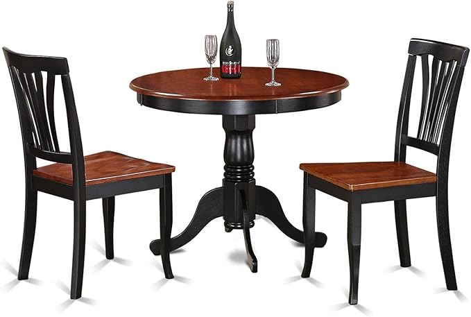 East West Furniture ANAV3-BLK-W 3 Piece Kitchen Set for Small Spaces Contains a Round Table with Pedestal and 2 Dining Room Chairs, 36x36 Inch - LeafyLoom
