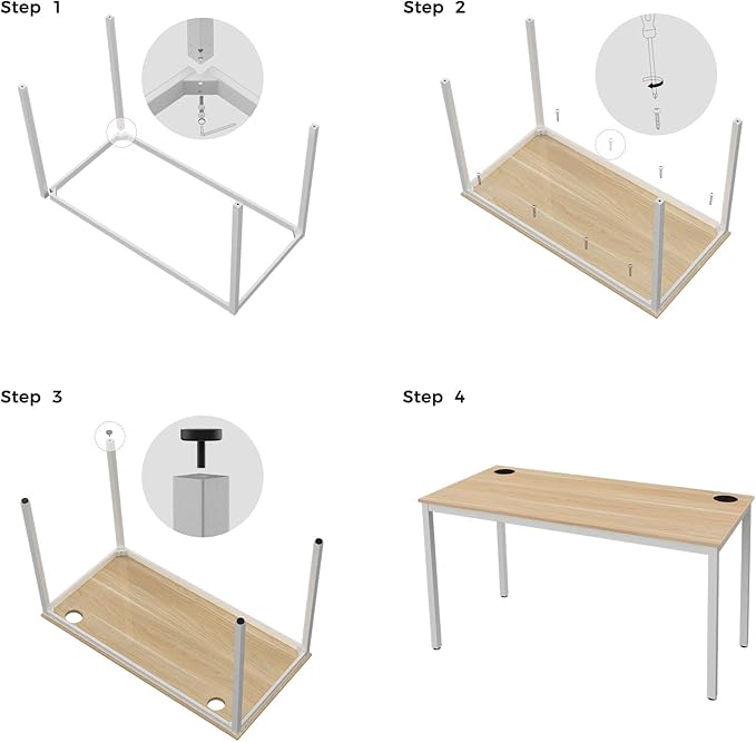 It's_Organized Computer Desk 47 Inch Home Office Study Writing Desk,Modern Simple Laptop Computer Table, Easy Assembly, Industrial Style, White Metal Frame,Wood Grain - LeafyLoom