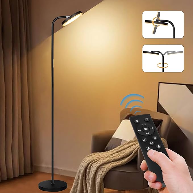 LED Floor Lamp, Upgraded Super Bright Standing Lamp with Remote Touch Control,Stepless Adjust Color Temperatures & Brightness Torchiere Tall Lamp,Rotatable Reading Floor Lamps for Living Room, Bedroom - LeafyLoom