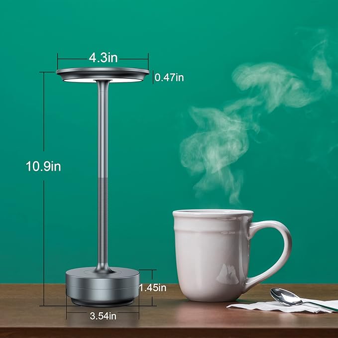 Cordless Table Lamp,LED Battery Operated 3-Level Dimming Portable Outdoor Cordless Lamp,Rechargeable Table Lamp for Restaurant,Nightstand,Touch Eye Protection Night Light (Space Grey) - LeafyLoom