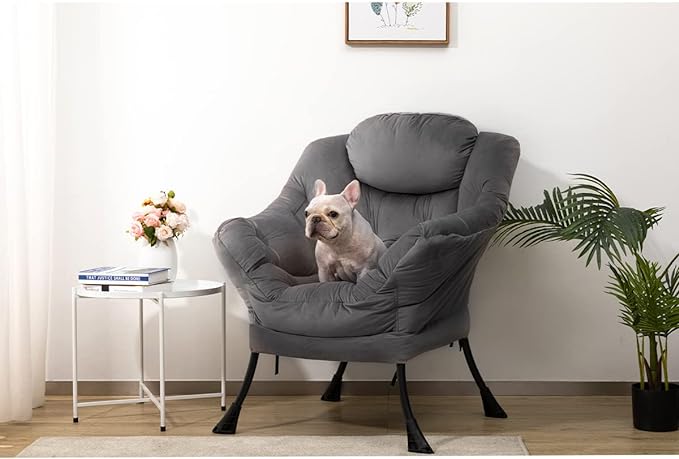 HollyHOME Modern Fabric Large Lazy Chair, Accent Oversized Comfy Reading Chair, Thick Padded Cozy Lounge Chair with Armrest, Steel Frame Leisure Sofa Chair for Living Room, Bedroom, Dorm, Smoky Grey - LeafyLoom
