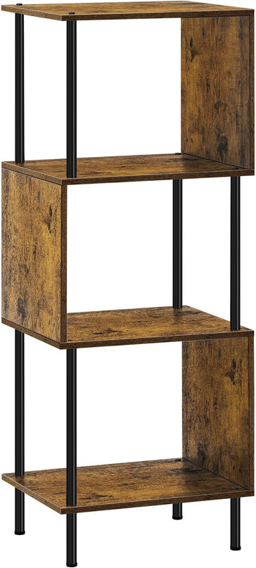 ETELI 4 Tier Bookshelf S-Shaped Small Bookcase Modern Freestanding Multifunctional Wooden Book Shelves for Farmhouse, Living Room, Bedroom, and Home Office - LeafyLoom