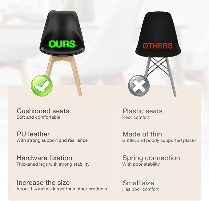 Sweetrcrispy Dining Chairs Set of 4, Kitchen Room PU Leather Mid Century Modern Chairs, Upholstered Dining Desk Chairs with Wood Legs for Home Office, Black - LeafyLoom