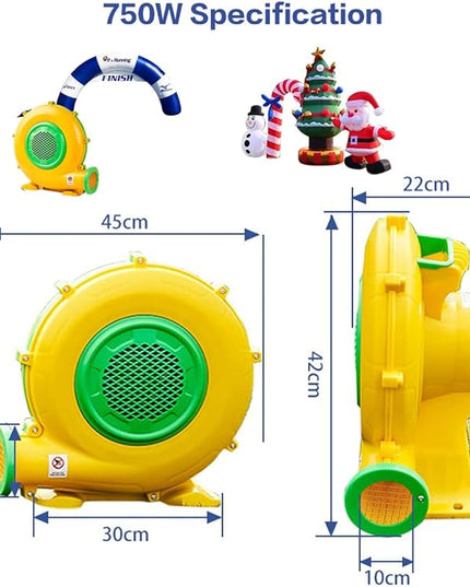 Air Blower 750 Watts with 4M Wire, 2550Pa Pump Fan Commercial Inflatable Bounce House Blower, Used for Inflatable Bouncy Castle and Jump Slides (750W,1HP) - LeafyLoom