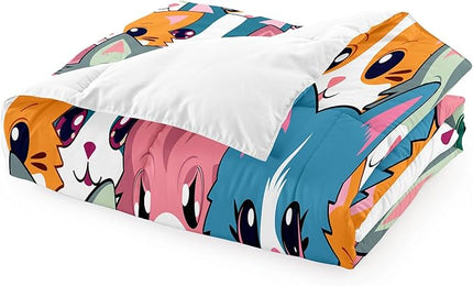 Cat Twin Comforter Set for Girls - Neon Cat Bedding Set for Girls Bedroom Cartoon Cats Twin Bedding Set for Room Ultra Soft Black Neon Cat Quilt and 1 Pillowcase Kids Girls Room Decor, Twin Size - LeafyLoom