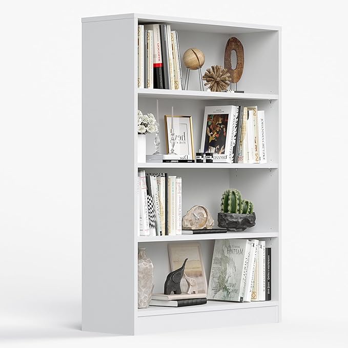 Farini 4 Shelf boockase Display Bookcase Freestanding Wooden Bookshelves for Home Office Living Room,48 Inch Height,White - LeafyLoom