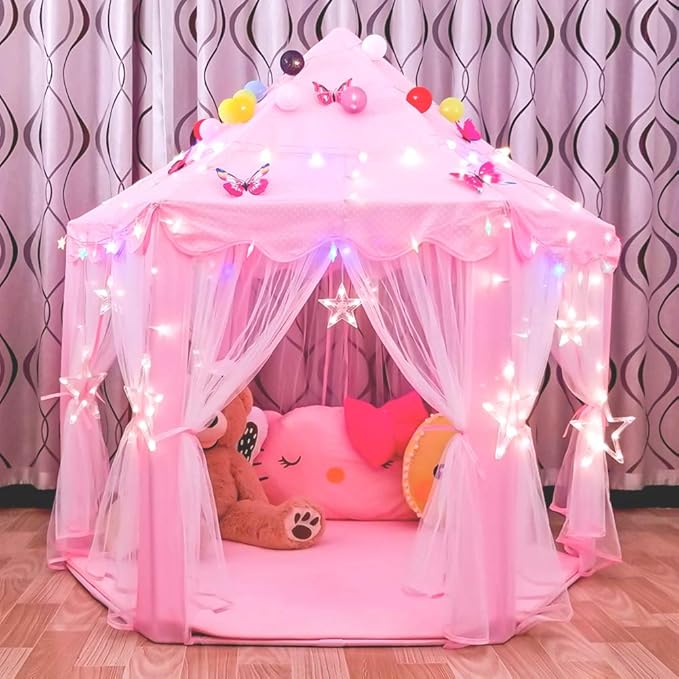 junovo Ultra Soft Rug for Nursery Children Room Baby Room Home Decor Dormitory Hexagon Carpet for Playhouse Princess Tent Kids Play Castle, Diameter 4.6 ft, Pink - LeafyLoom