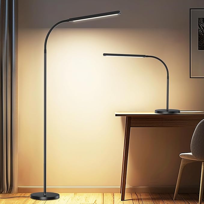 Floor Lamp,9W Bright LED Standing Lamp with 3000K-6000K Adjustable 4 Color Temperature,Touch Control Dimmable Modern Task Floor Lamp with Timing for Living Room Bedroom Office - LeafyLoom