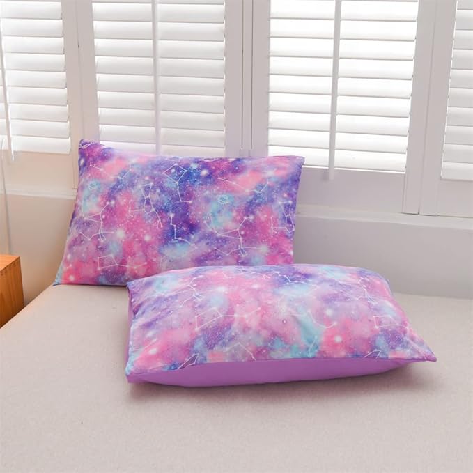 Holawakaka Tie Dye Galaxy Constellation Print Ombre Comforter Set Twin/Twin XL Size Girls Gradient Space Stars Dorm Bedding Set (Purple,Twin) - LeafyLoom