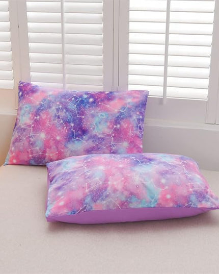 Holawakaka Tie Dye Constellation Print Ombre Comforter Set Queen Size Girls Boys Gradient Galaxy Bedding Sets(Purple, Queen) - LeafyLoom