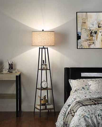Floor Lamp, Standing Reading Light with Shelves and Fabric Shade, Modern Tall Pole Lamp, Accent Furniture Décor Lighting for Living Room, Bedrooms - LeafyLoom