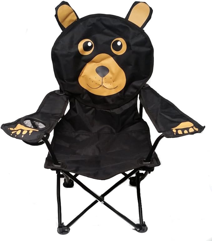 Kids Folding Camp Chair with Cup Holder and Carry Bag - Black Bear - LeafyLoom