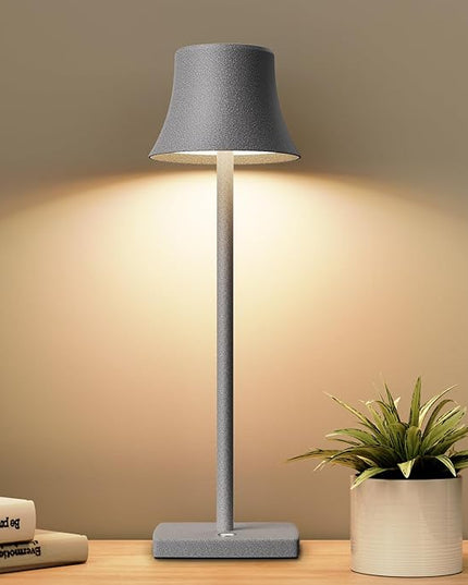 Cordless Table Lamp, Rechargeable Battery 5000mAh Metal Aluminum Housing USB LED Portable Powered Desk Lamp, 2 Levels Brightness Night Light for Restaurants Bedroom Outdoor (ferrous gray) - LeafyLoom