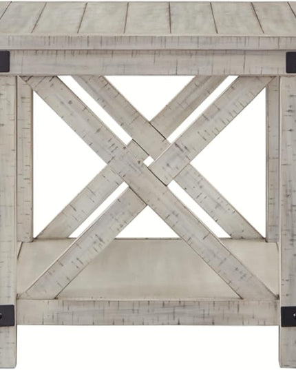 Signature Design by Ashley Carynhurst Rustic Farmhouse End Table, Whitewash - LeafyLoom
