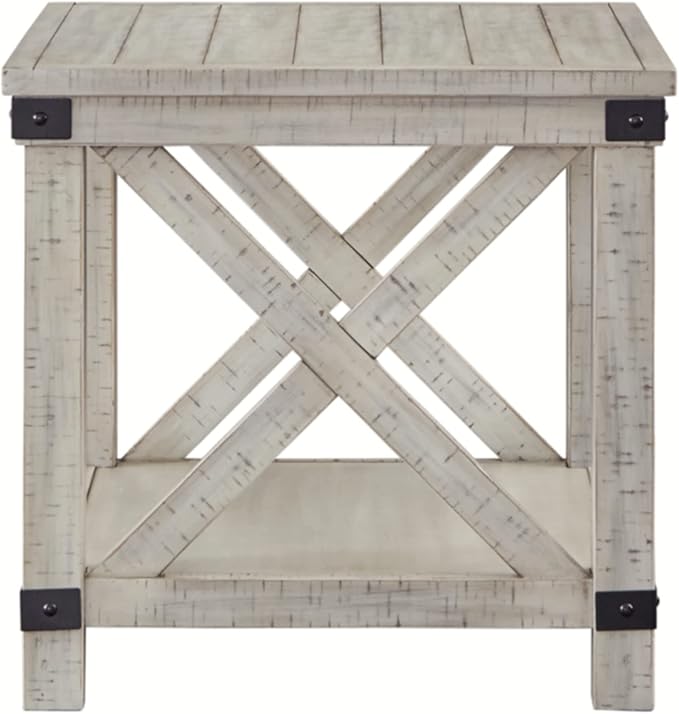 Signature Design by Ashley Carynhurst Rustic Farmhouse End Table, Whitewash - LeafyLoom