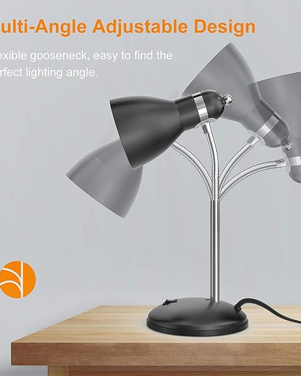 LEPOWER Metal Desk Lamp, Adjustable Goose Neck Table Lamp, Eye-Caring Study Desk Lamps for Bedroom, Study Room and Office (Black) - LeafyLoom