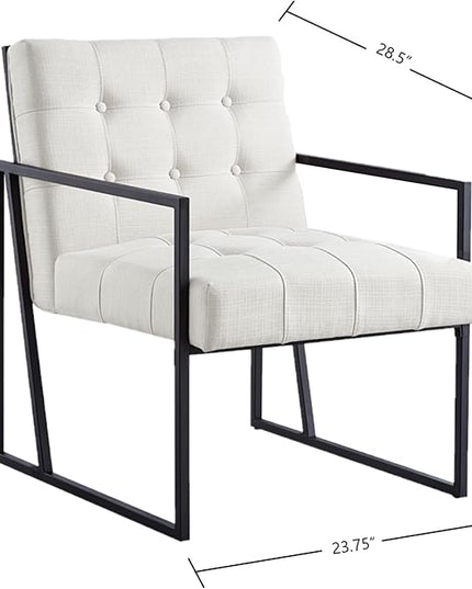 24KF Mid-Century Ivory Linen Button Tufted Accent Chair with Metal Stand, Decorative Furniture Chairs for Living Room Bedroom - Ivory - LeafyLoom