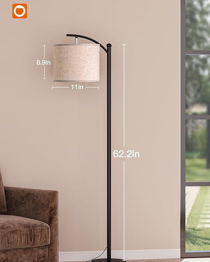 addlon Floor Lamp for Living Room with 3 Color Temperatures, Standing lamp with Linen lampshade for Bedroom, Office, Lamps with 9W LED Bulb Included - Black with Beige Lampshade - LeafyLoom