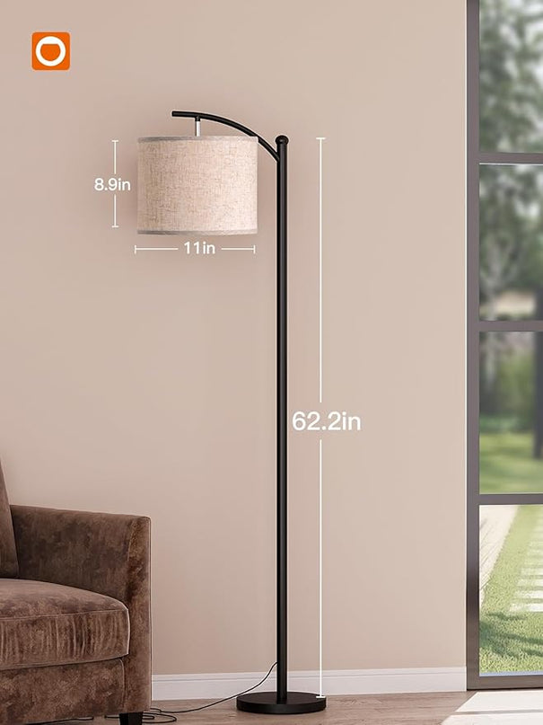 addlon Floor Lamp for Living Room with 3 Color Temperatures, Standing lamp with Linen lampshade for Bedroom, Office, Lamps with 9W LED Bulb Included - Black with Beige Lampshade - LeafyLoom