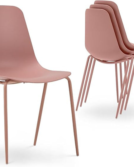 COLAMY Stackable Dining Chairs Set of 4, Indoor Outdoor Dining Room Side Chairs with Metal Legs, Modern Plastic Patio Chairs for Home/Kitchen/Office/Resturant/Bistro/Cafe, Pink - LeafyLoom