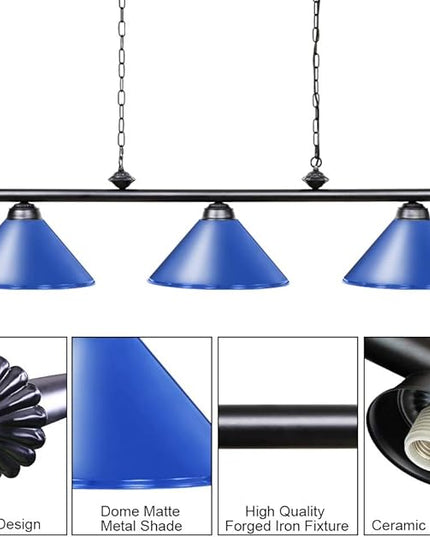 Wellmet 3 Light Pool Table Light for Game Room 7ft/8ft/9ft Tables, Vintage Kitchen Light for Man Cave, Kitchen, Dinning Room, Bar - LeafyLoom