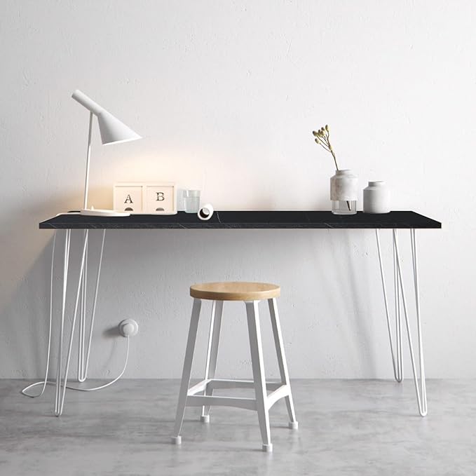 Kaboon Universal Tabletop 59.1"x23.62", Solid One-Piece Melamine Table Top, Double Desk L-Desk DIY, Home and Office Countertop, Cloud Atlas/Black Marble - LeafyLoom