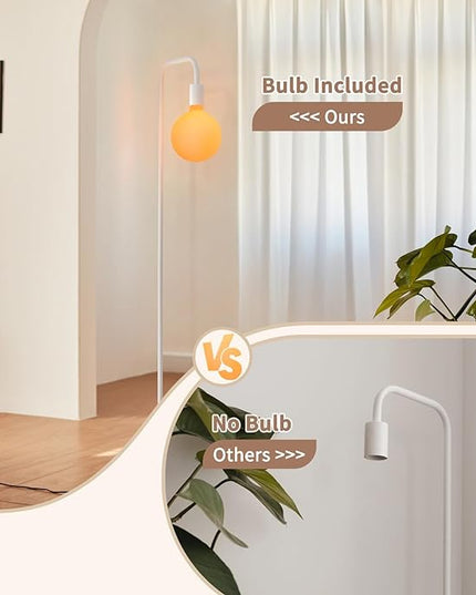 Floor Lamp for Living Room - Minimalist Standing Lamp with Modern LED Bulb, White Frosted Globe Glass 6", 1800K Warm Ambiant Lighting Decorative Tall Lamp for Bedroom Dorm - LeafyLoom