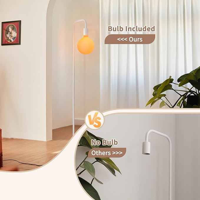 Floor Lamp for Living Room - Minimalist Standing Lamp with Modern LED Bulb, White Frosted Globe Glass 6", 1800K Warm Ambiant Lighting Decorative Tall Lamp for Bedroom Dorm - LeafyLoom