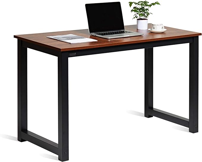 Computer Desk 47" PC Laptop Study Table Office Desk Workstation for Home Office,with Leg Bars,Modern Industrial Style,Sandalwood Board Black Leg - LeafyLoom