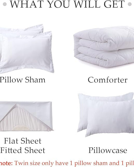 NexHome White Twin Comforter Set, 5-Pieces Bed in a Bag Queen Size Reversible Comforter All Season Soft Bedding Sets with Comforter, Flat Sheet, Fitted Sheet, Pillowcases & Shams - LeafyLoom