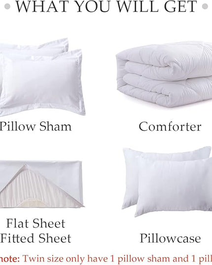 NexHome White King Size Comforter Sets Bed in a Bag 7-Pieces Soft All Season Bedding Sets with Comforter, Pillow Shams, Flat Sheet, Fitted Sheet and Pillowcases - LeafyLoom