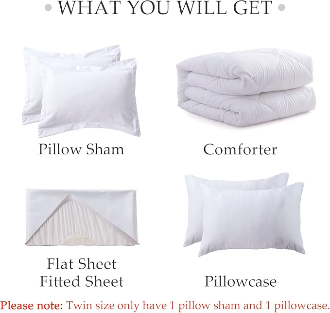 NexHome White King Size Comforter Sets Bed in a Bag 7-Pieces Soft All Season Bedding Sets with Comforter, Pillow Shams, Flat Sheet, Fitted Sheet and Pillowcases - LeafyLoom