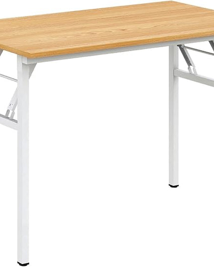 Need Folding Desk for Home Office 39-3/8 inch Length Modern Folding Table Computer Desk No Install Needed Teak Color Desktop White Frame AC5BW(100 * 60) - LeafyLoom
