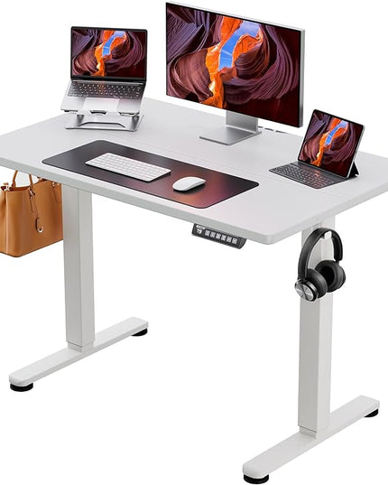 ErGear Height Adjustable Electric Standing Desk, 40 x 24 Inches Sit Stand up Desk, Memory Computer Home Office Desk (White) - LeafyLoom